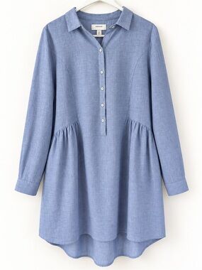H by Halston Chambray Blue Button-Front Casual Shirt Dress